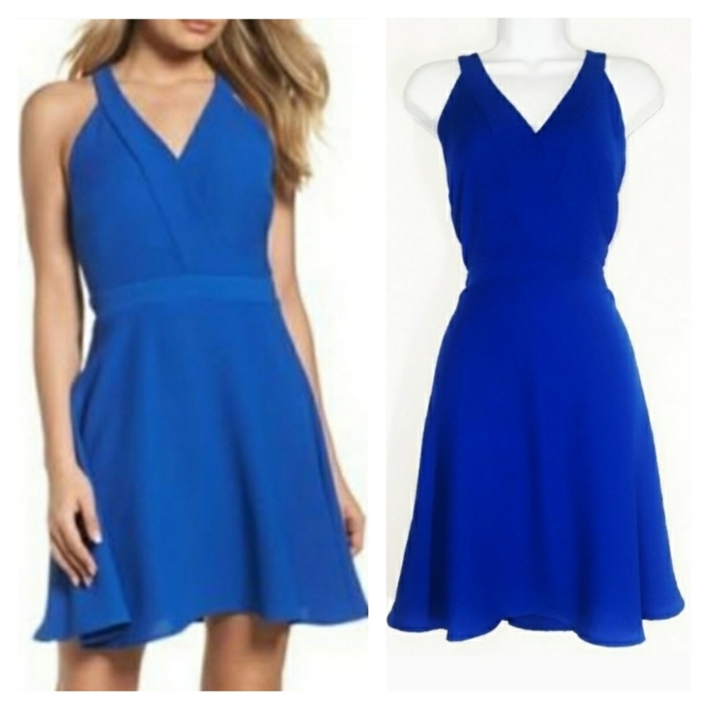 19 COOPER Crepe Skater Sleeveless Fit & Flare Dress Cobalt Blue Large NWT - Picture 3 of 9